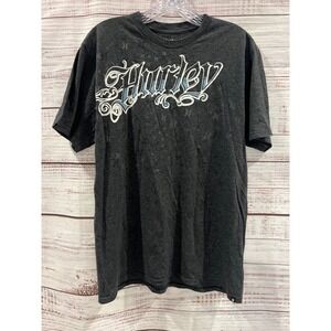 Hurley Mens Premium Fit Graphic T-Shirt Charcoal Gray Script Logo Size Large